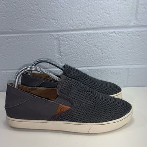 Olukai Pehuea Womens Size 7.5 M Gray Sneaker Slip-on Heel Drop Casual Flat Shoes